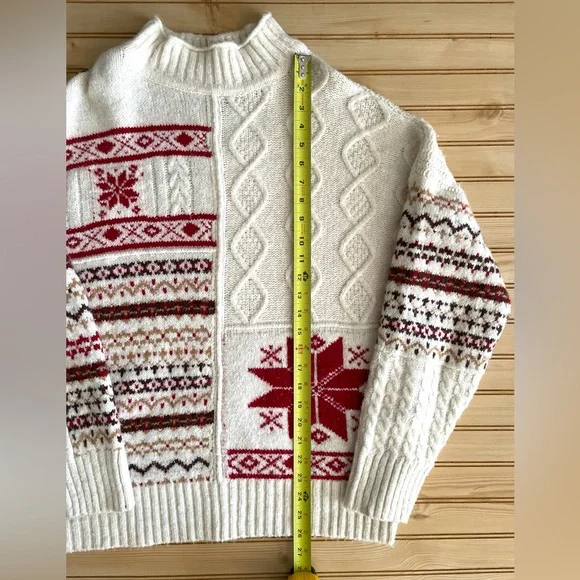 VTG Style American Eagle Winter Fair Isle Snowflake Mock Neck Sweater Size L - Picture 7 of 11